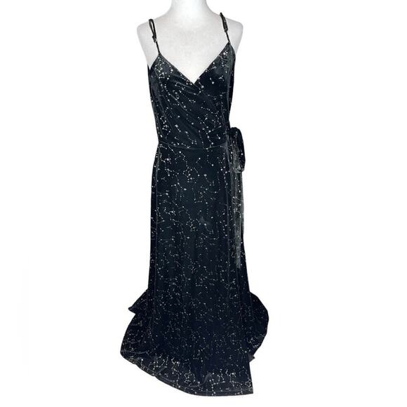 Zapaka Black Star Print Wrap Maxi Dress Sparkly Celestial Size 6 - Picture 4 of 16